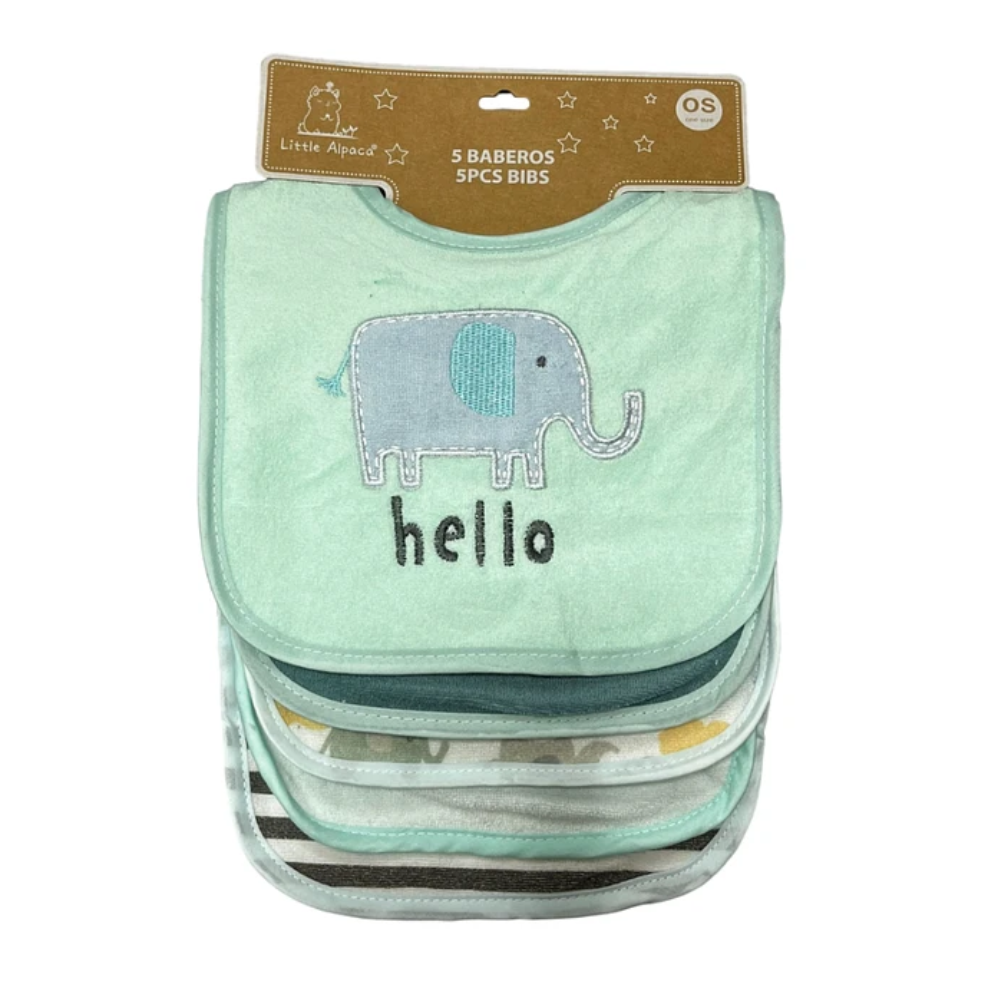 Pack 5 Baberos Elefante Menta