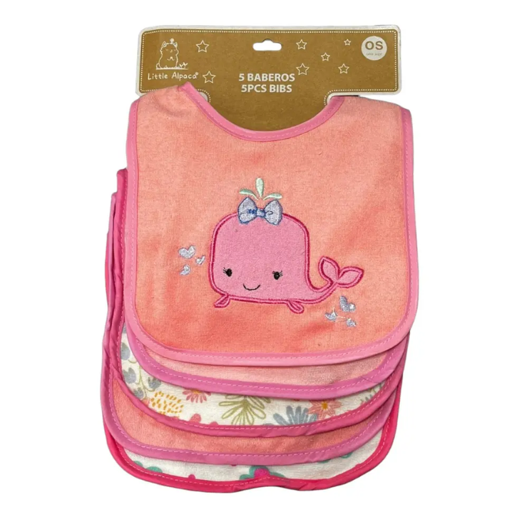 Pack 5 Baberos Ballena Rosado