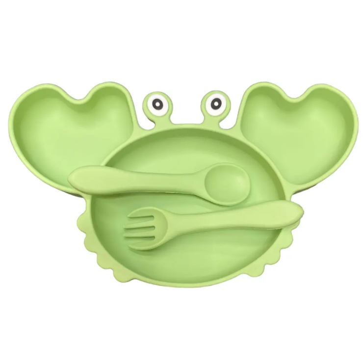 Plato y Servicio de Silicona Cangrejo Verde