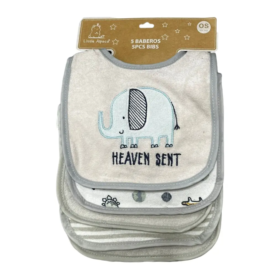 Pack 5 Baberos Elefante Gris