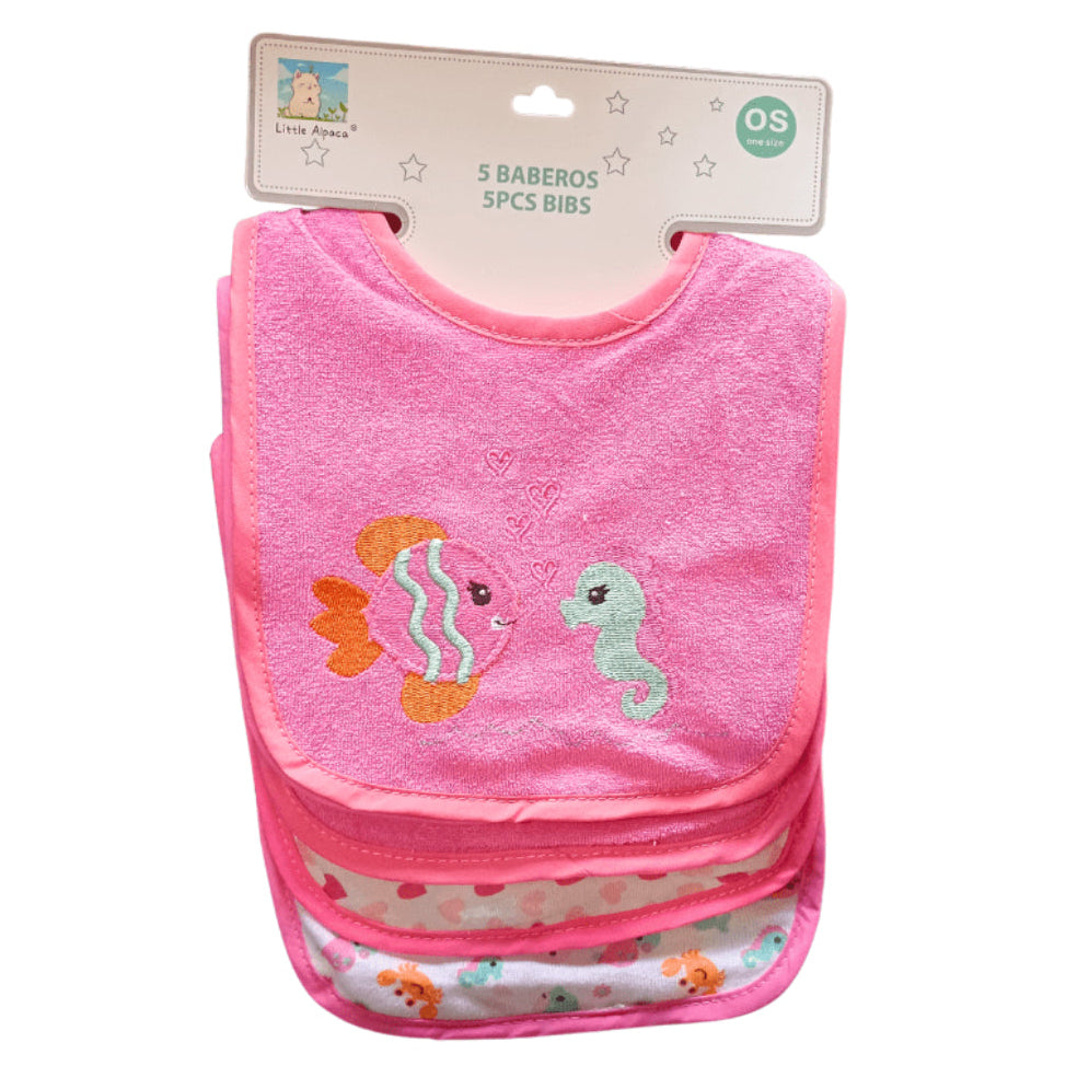 Pack 5 Baberos Caballito Fucsia