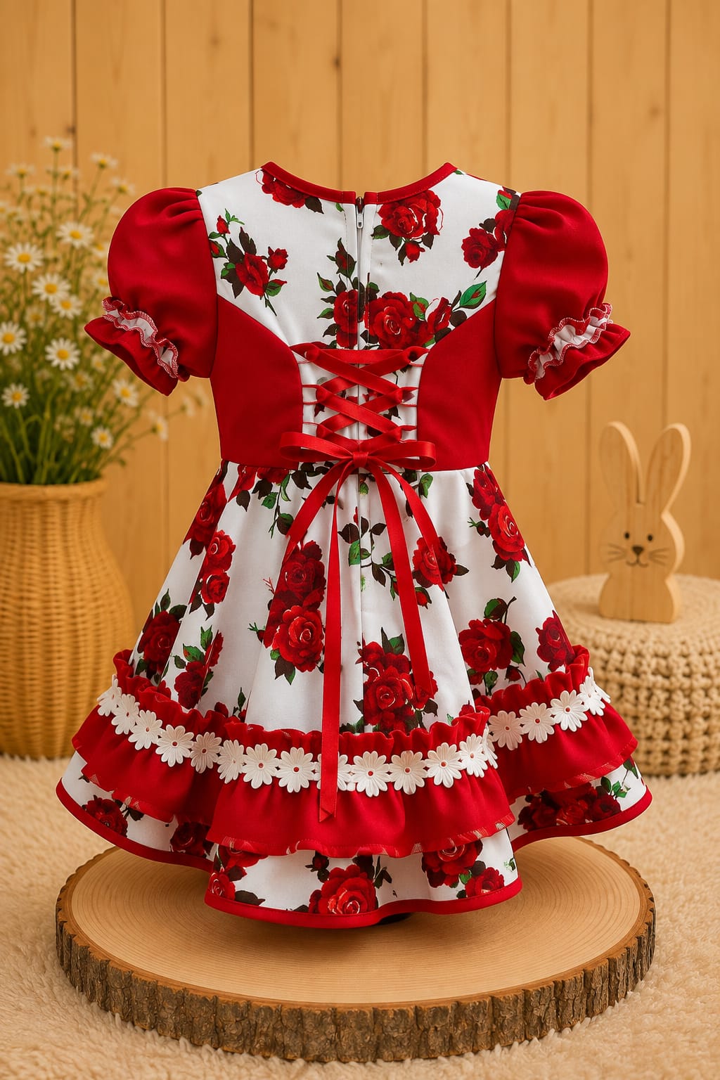 Vestido Huasita Chinita Corset Blanco & Rojo
