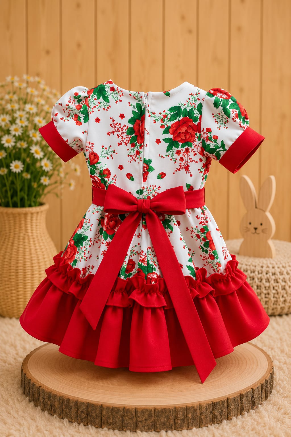 Vestido Huasita Chinita Lazo Rojo & Blanco