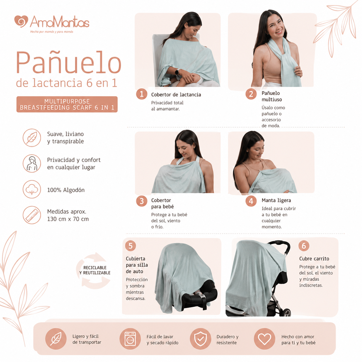Pañuelo de Lactancia Multifuncional Amamantas Gris