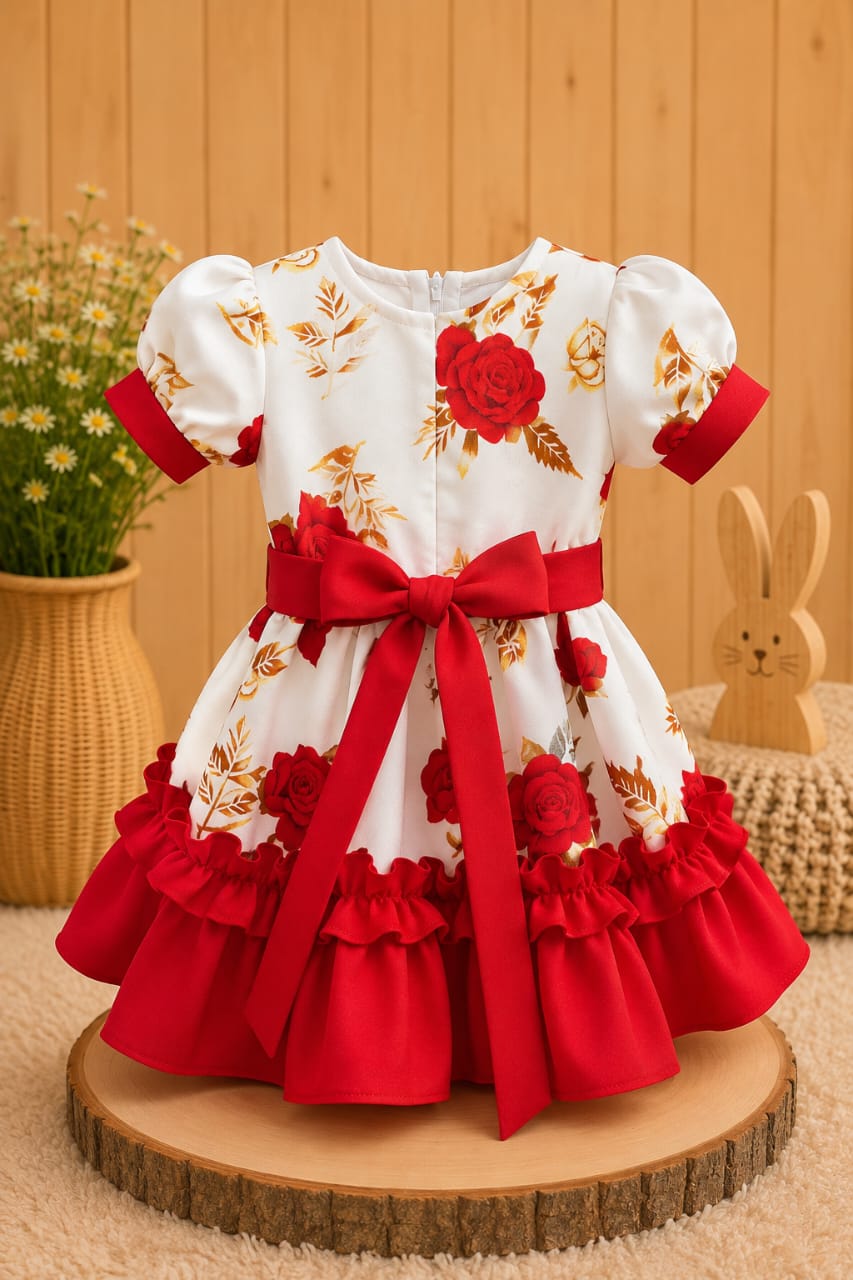 Vestido Huasita Chinita Lazo Rojo & Ocre