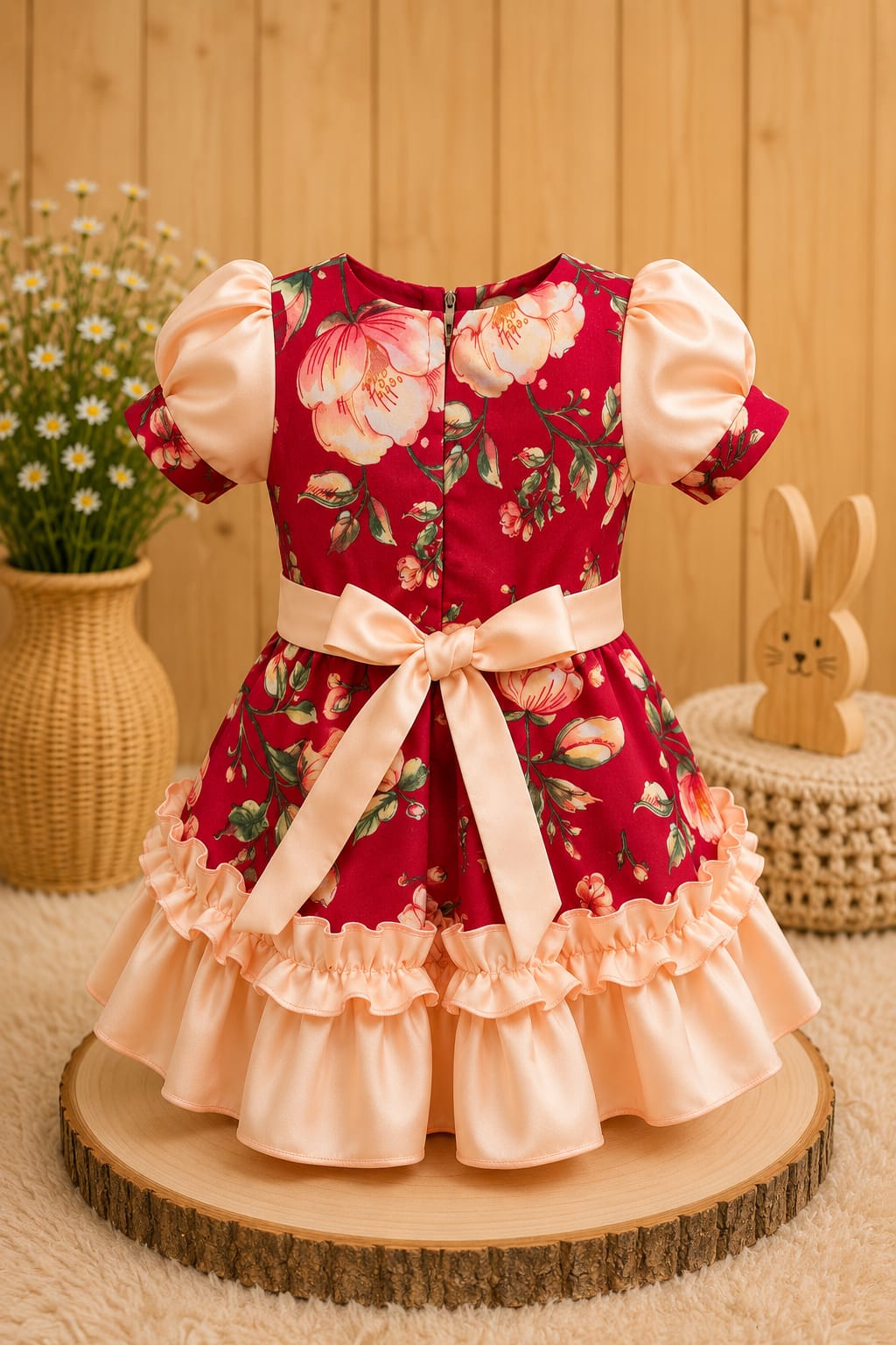 Vestido Huasita Chinita Lazo Damasco & Rojo