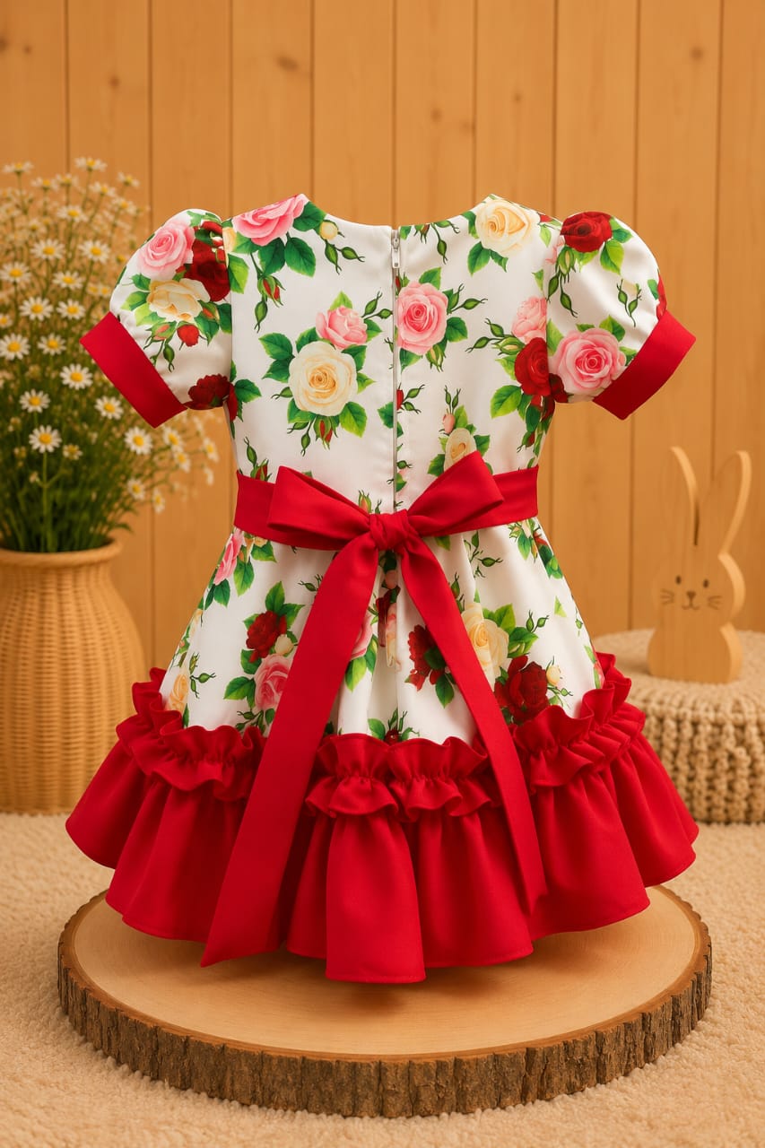 Vestido Huasita Chinita Lazo Rojo & Verde