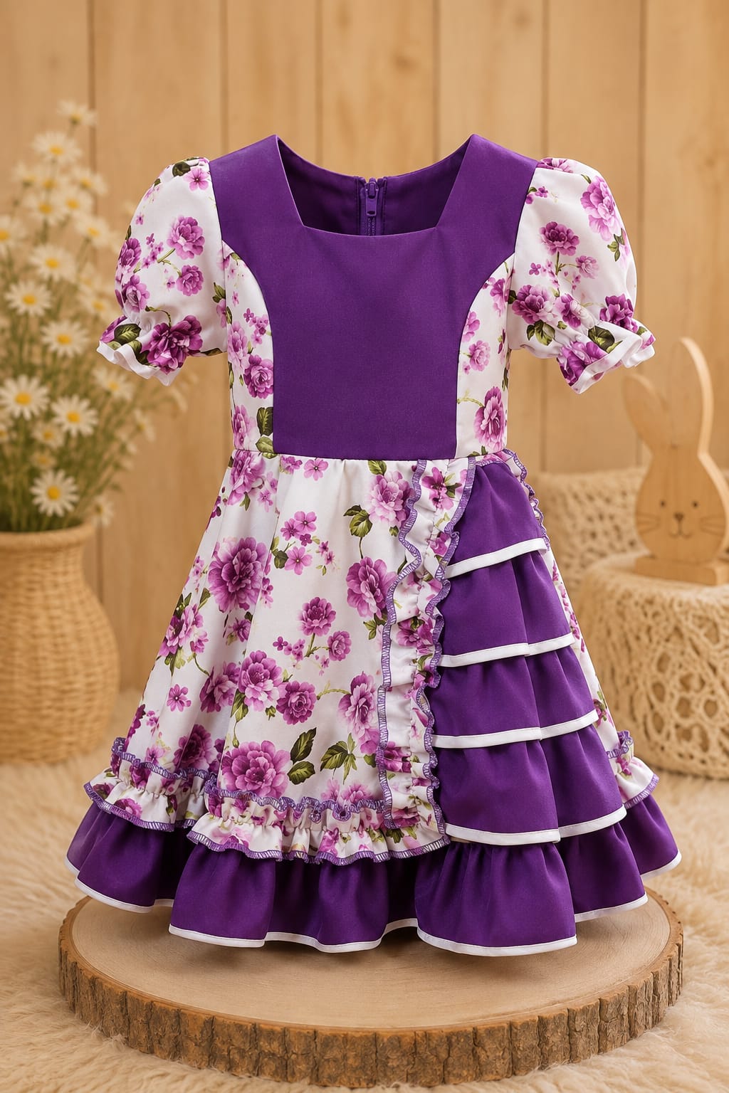 Vestido Huasita Chinita Corset  Morado & Blanco