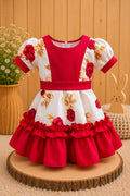 Vestido Huasita Chinita Lazo Rojo & Ocre