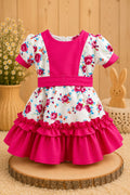 Vestido Huasita Chinita Lazo Fucsia & Blanco