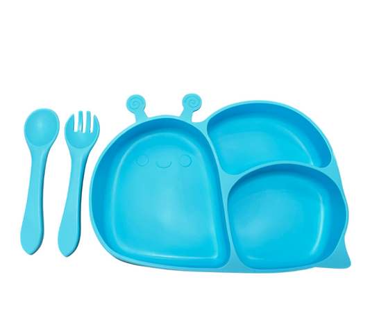 Plato y Servicio de Silicona Conejo Celeste