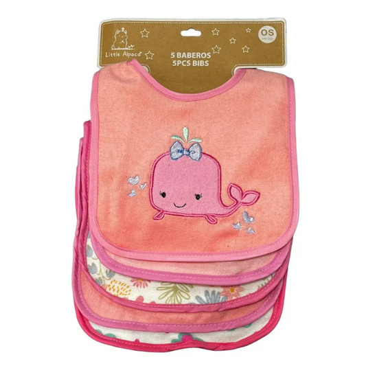 Pack 5 Baberos Ballena Rosado