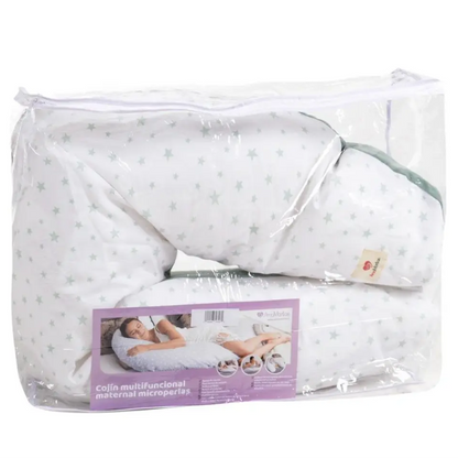 Cojín Maternal Multifuncional Blanco Verde de Microperlas