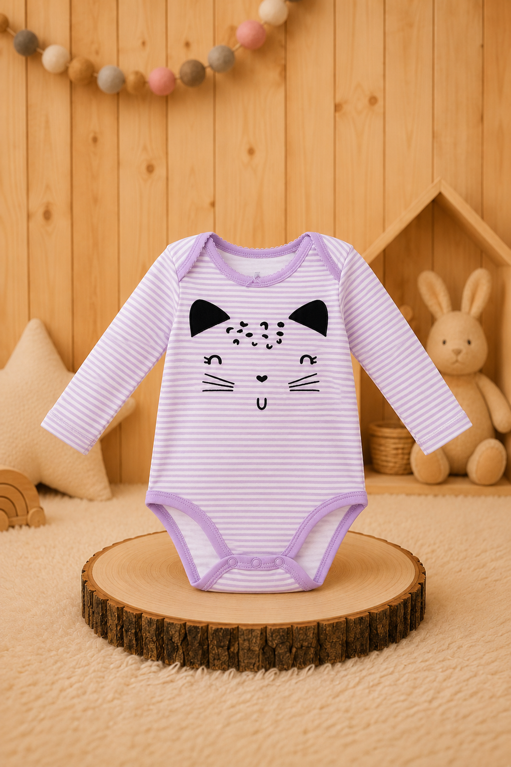 Body Manga Larga Diseño Gatita Lila