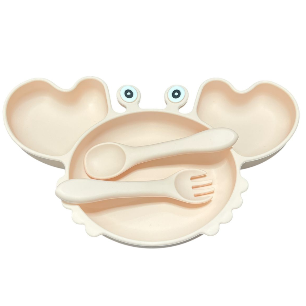 Plato y Servicio de Silicona Cangrejo Crema