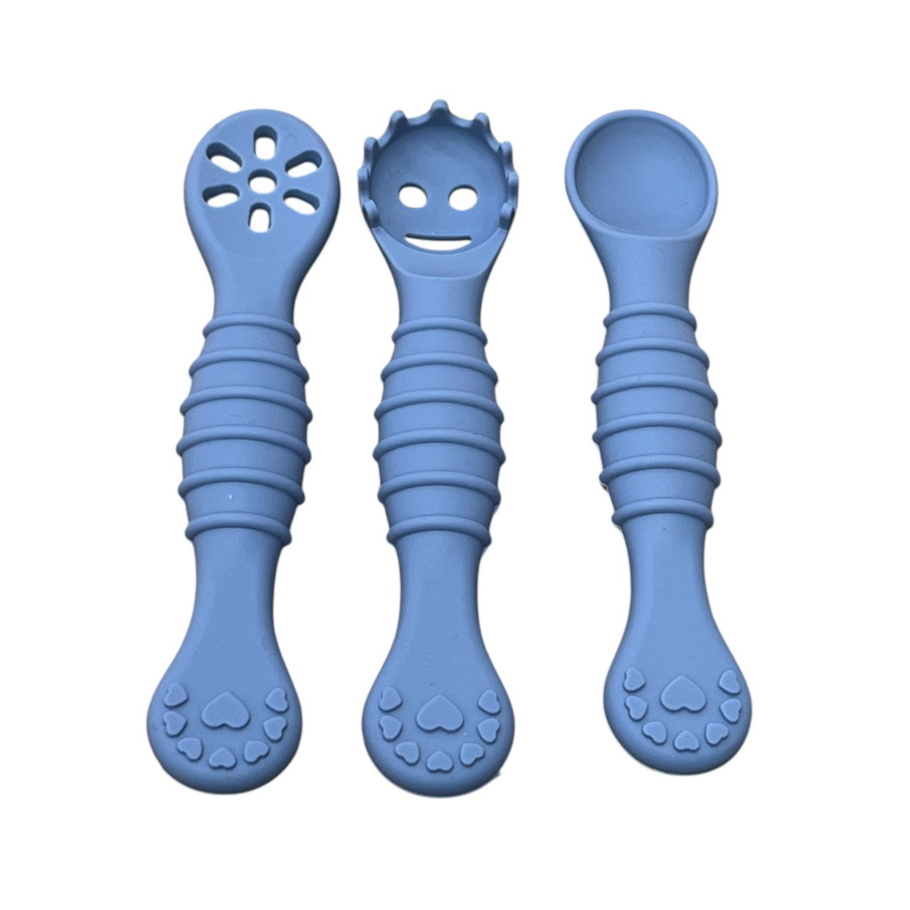3 Cucharas de Aprendizaje de Silicona Azul Dark