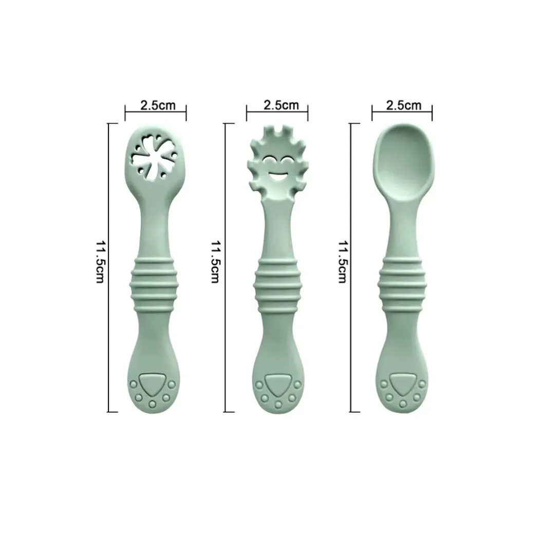 3 Cucharas de Aprendizaje de Silicona Azul Dark