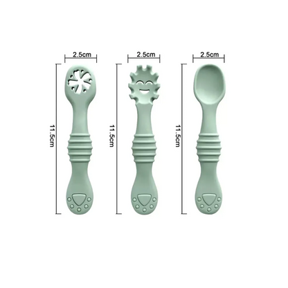 3 Cucharas de Aprendizaje de Silicona Azul Dark