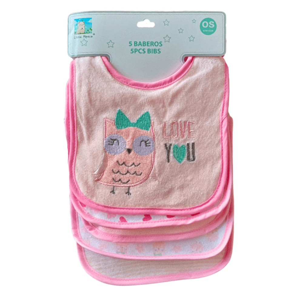Pack 5 Baberos Buho Rosa
