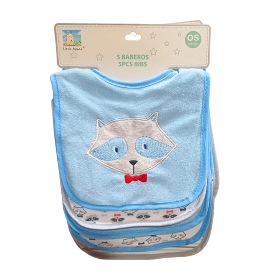 Pack 5 Baberos Mapache Celeste