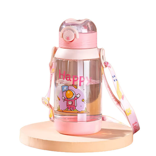Botella con Bombilla y Correa Astronauta Rosado