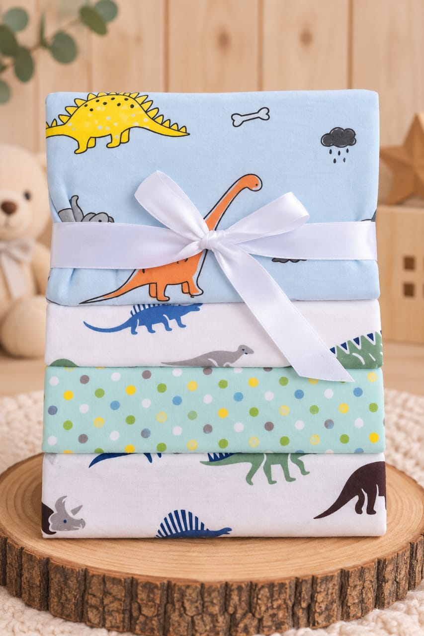 Set de 4 Tutos de Algodón Franela Temática Dinosaurio