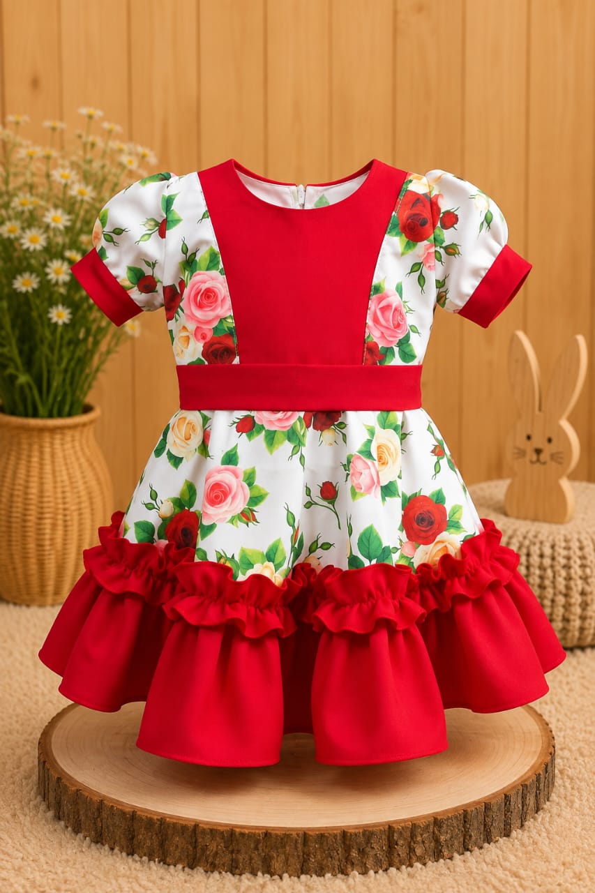 Vestido Huasita Chinita Lazo Rojo & Verde