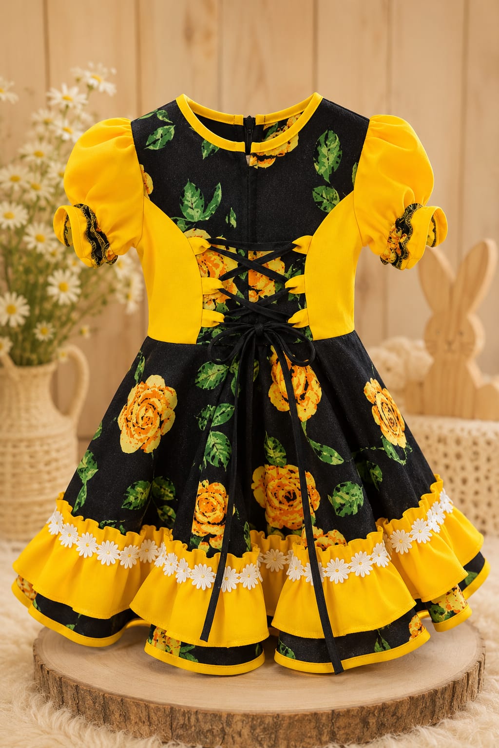Vestido Huasita Chinita Corset  Amarillo & Negro