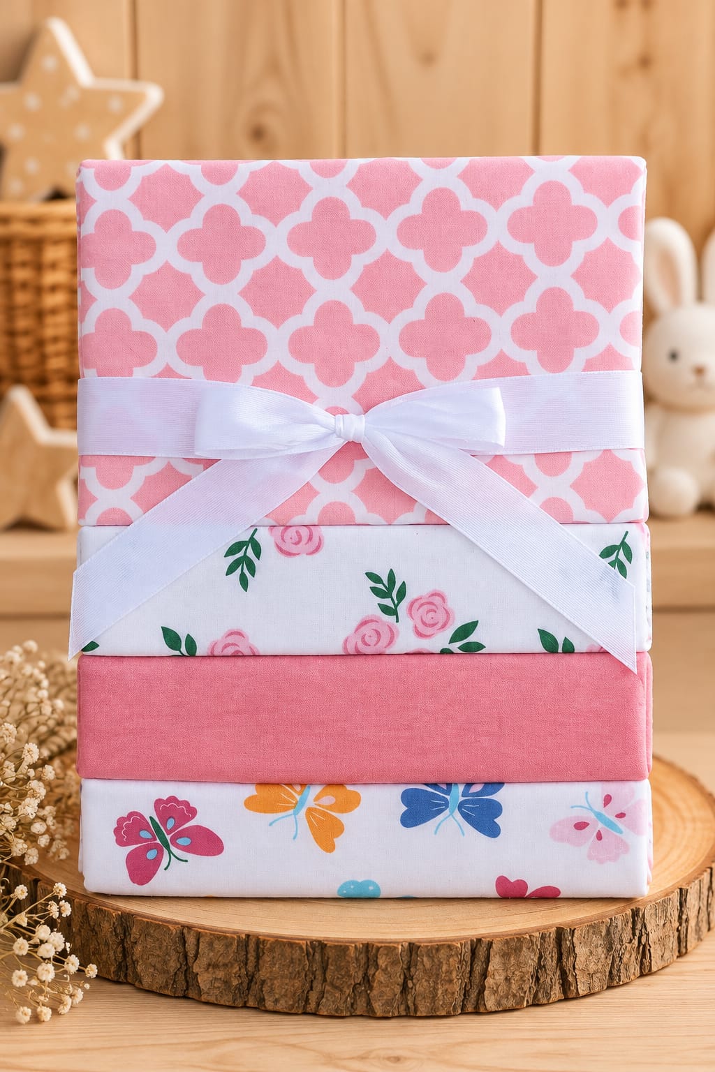 Set de 4 Tutos de Algodón Franela Temática Primaveral Pink