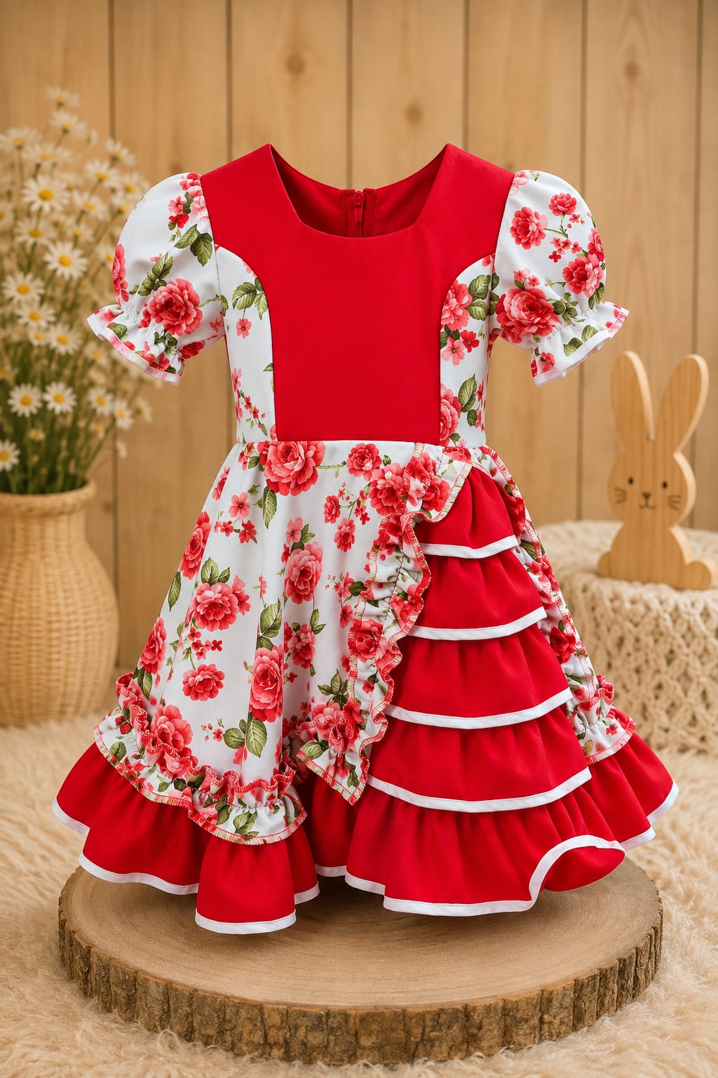 Vestido Huasita Chinita Corset  Rojo & Blanco