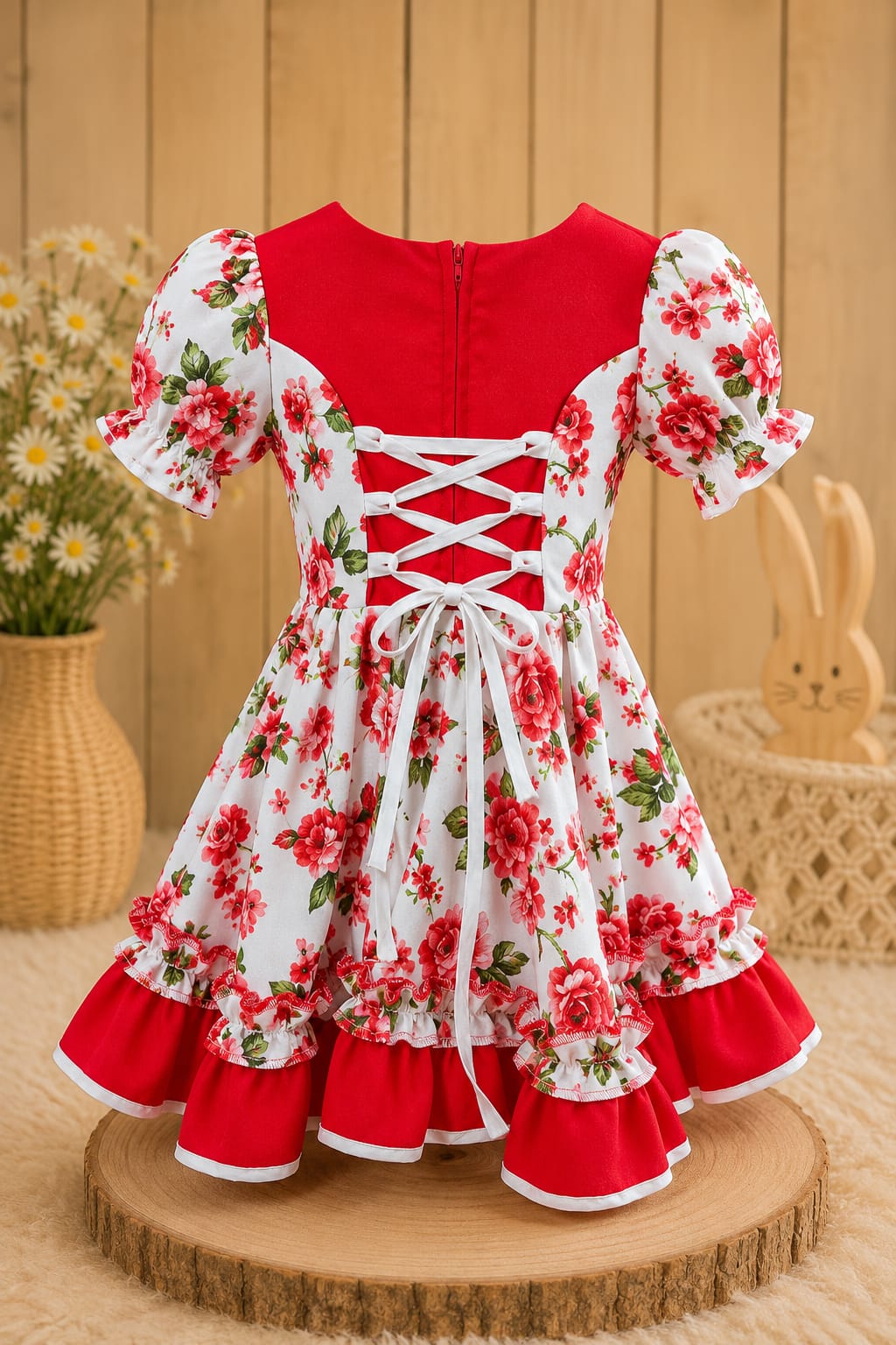 Vestido Huasita Chinita Corset  Rojo & Blanco