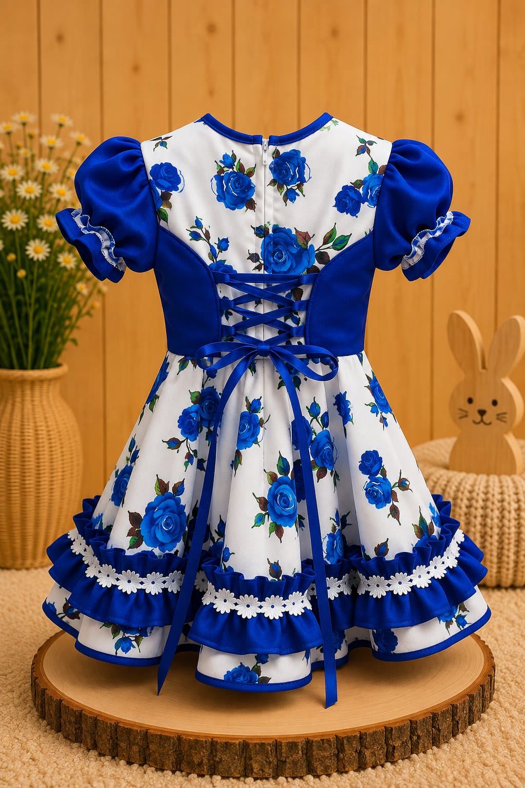 Vestido Huasita Chinita Corset Azul & Blanco