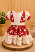 Vestido Huasita Chinita Lazo Beige & Rojo