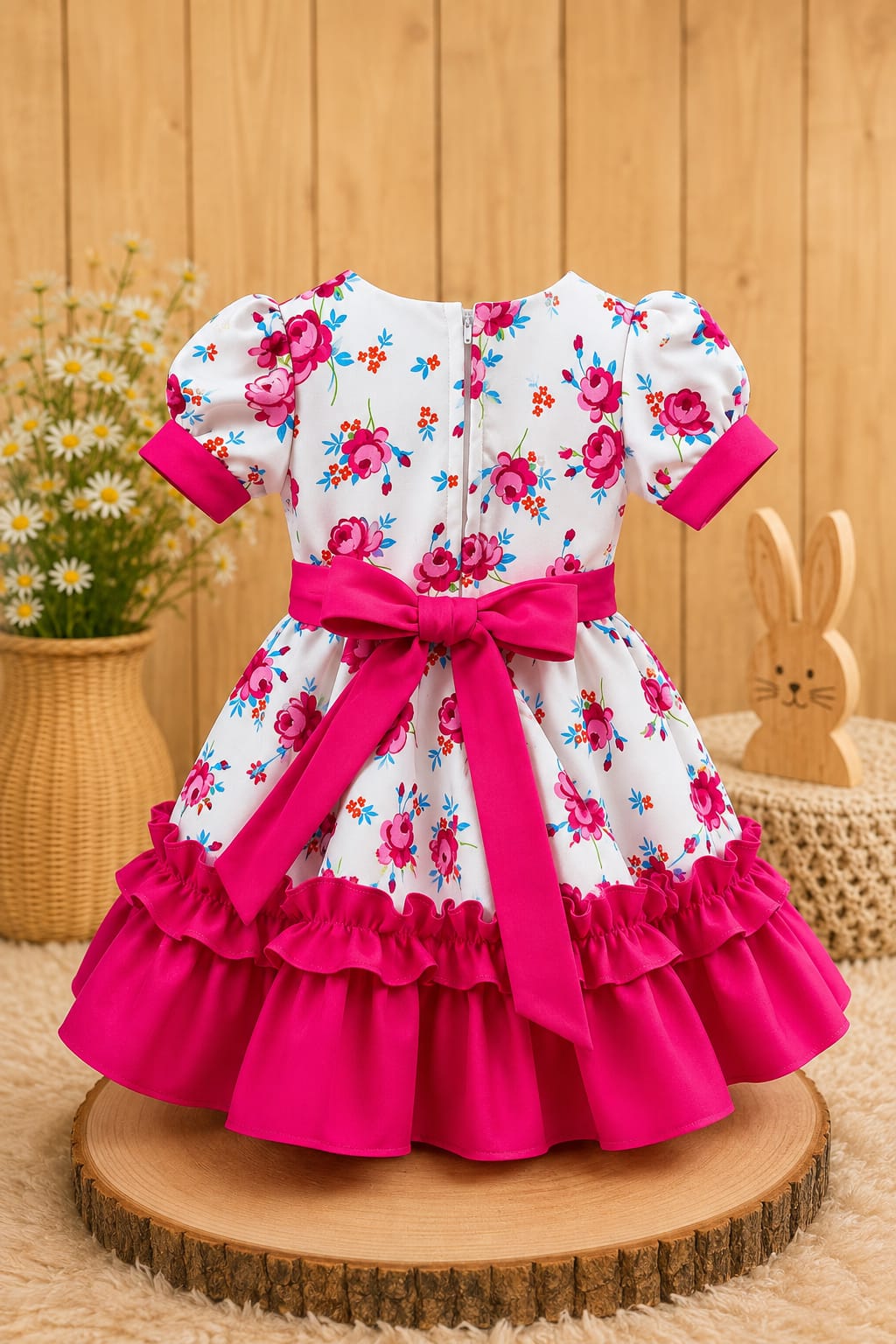 Vestido Huasita Chinita Lazo Fucsia & Blanco