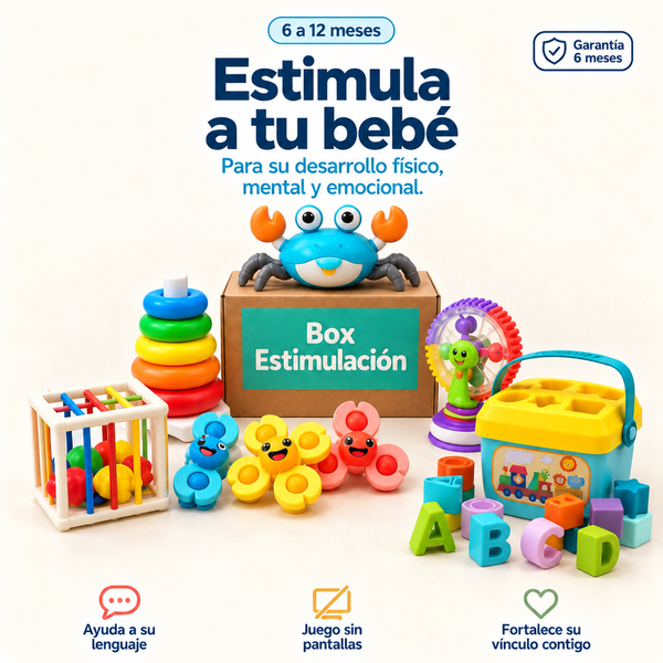 Box Estimulación Temprana de 6 a 12 Meses: 6 juguetes estimulantes; jugar juntos ayuda a su lenguaje, es juego sin pantallas y fortalece su vínculo contigo [variante: Marina]