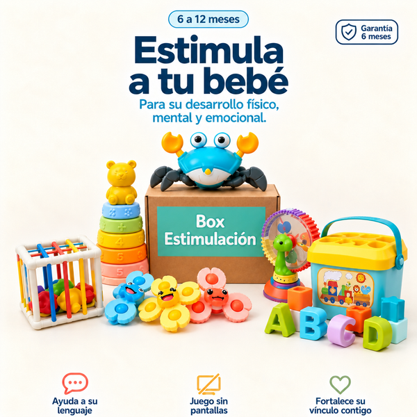 Box Estimulación Temprana de 6 a 12 Meses Apilable: 6 juguetes estimulantes; jugar juntos ayuda a su lenguaje, es juego sin pantallas y fortalece su vínculo contigo [variante: Marina Apilable]
