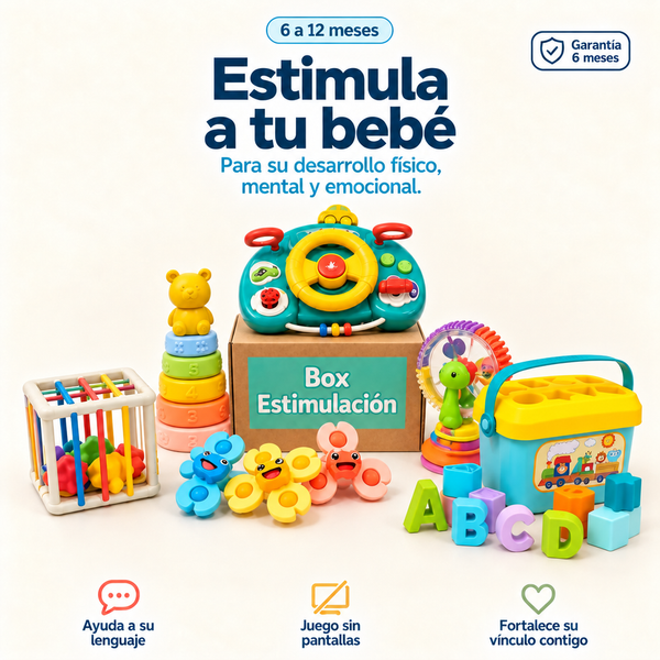 Box Estimulación Temprana de 6 a 12 Meses Apilable: 6 juguetes estimulantes; jugar juntos ayuda a su lenguaje, es juego sin pantallas y fortalece su vínculo contigo [variante: Urbana Apilable]