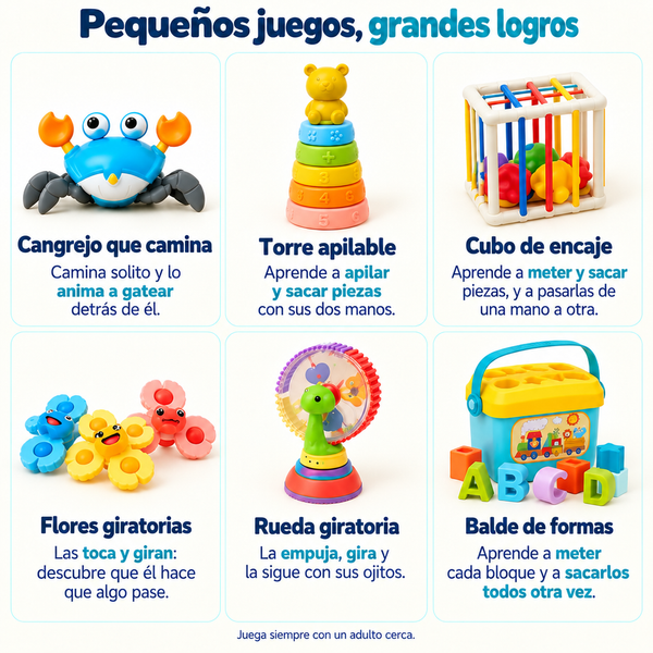 Pequeños juegos, grandes logros: lo que logra tu bebé con cada uno de los 6 juguetes del box [variante: Marina Apilable]