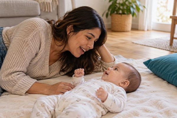 Mamá con su bebé en una manta