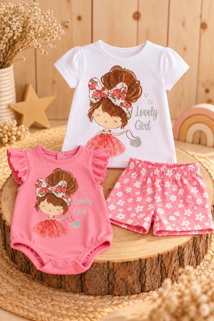 Conjunto 3 Piezas Lazo Rosa 🎀