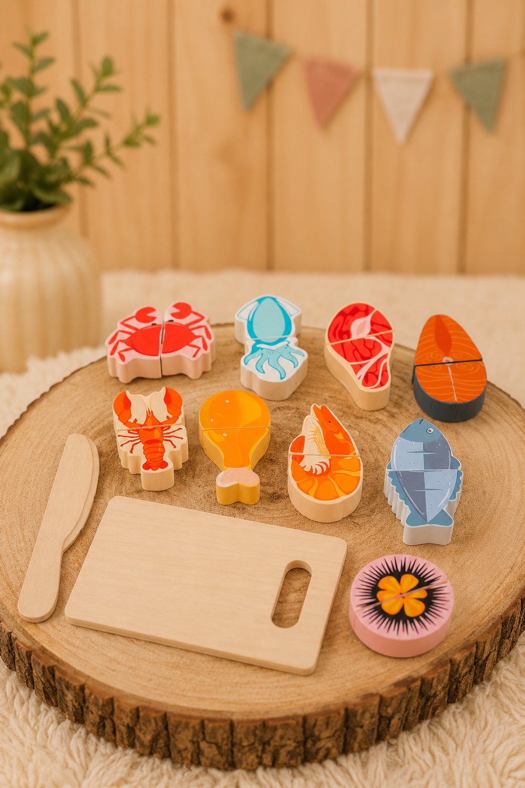 Set de Alimentos para Cortar de Madera