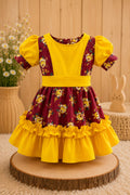 Vestido Huasita Chinita Lazo Amarillo & Burdeo