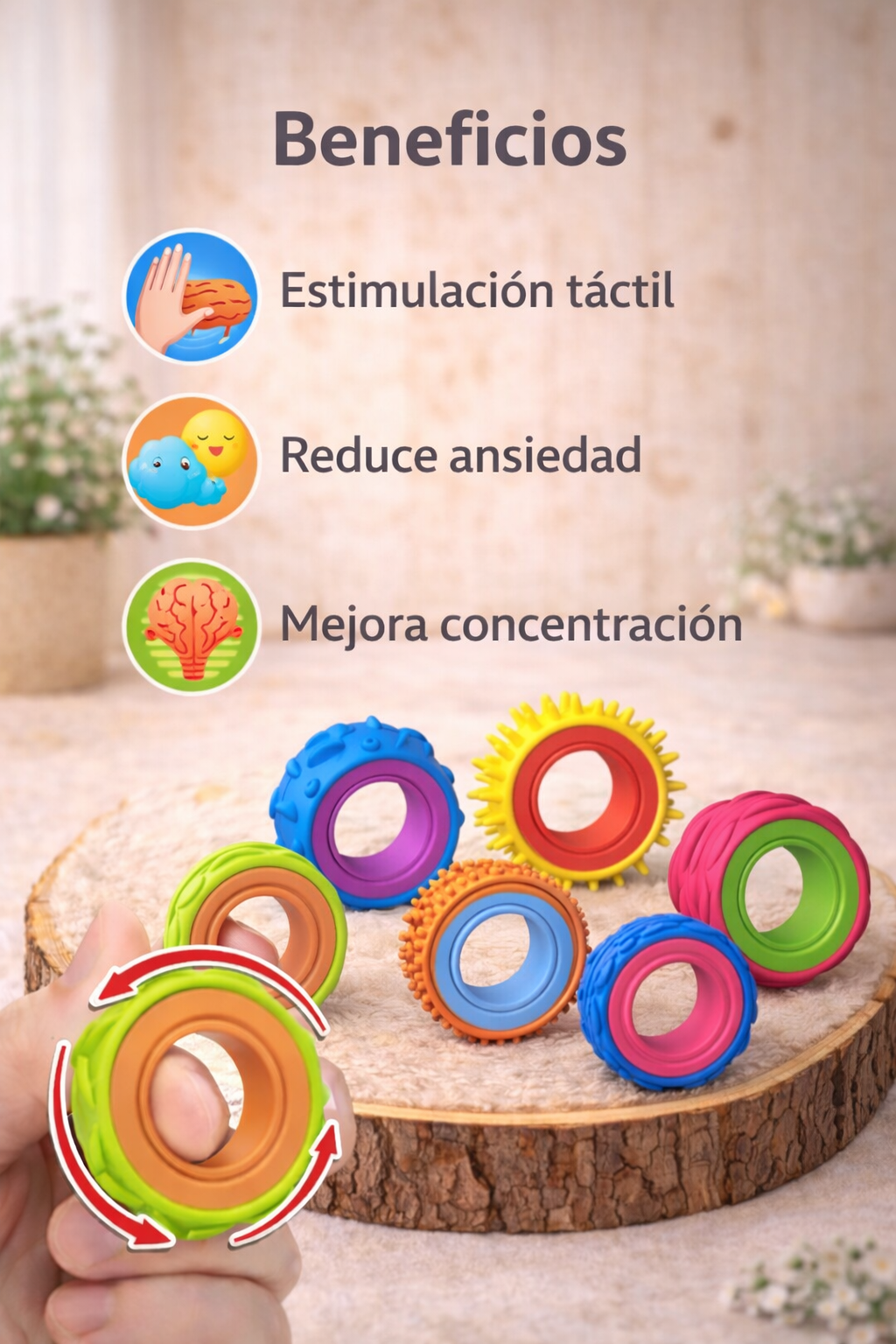 Anillos Giratorios con Textura 6 Unidades