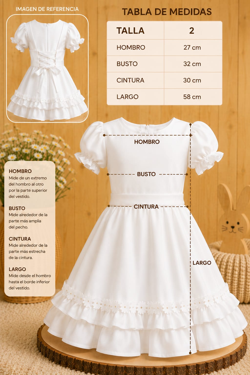 Vestido Huasita Chinita Lazo Beige & Rojo