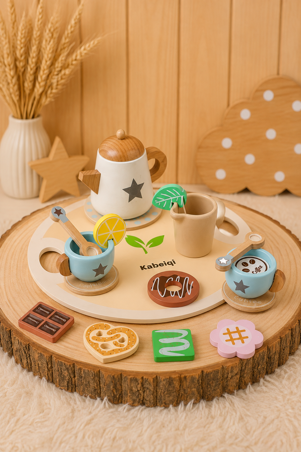 Juego de Tazas y Té de Madera 18 Piezas