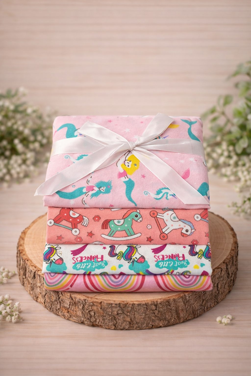 Set de 4 Tutos de Algodón Franela Niña